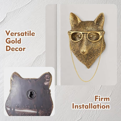 UITWMKTG Gold Animal Head Wall Decor Wall Sculpture Home Decor Statue for Living Room Office Bedroom Modern Decor for Men Women Fox