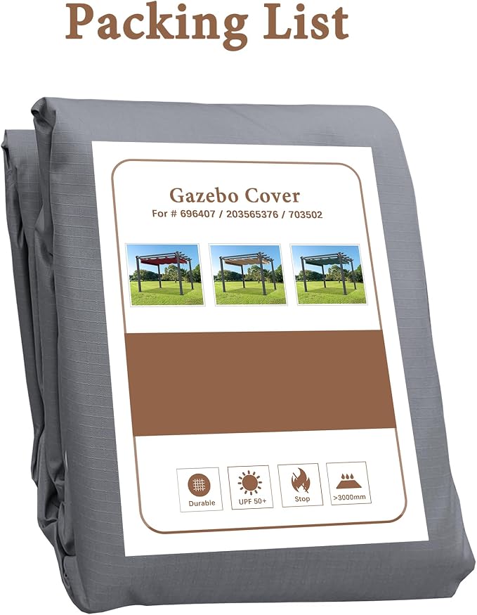 SCOCANOPY Gray Ripstop Replacement Cover Compatible with Home Depot Hampton Bay Pergola # GFM00467F,GFM00469A