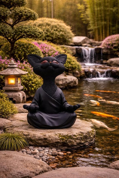JFSM INC. 12" Whimsical Happy Cat Garden Buddha Statue - Indoor Outdoor Resin Cat Statue - Meditating Animal Sculpture, Mindful Yoga Decor for Patio Yard Lawn Porch