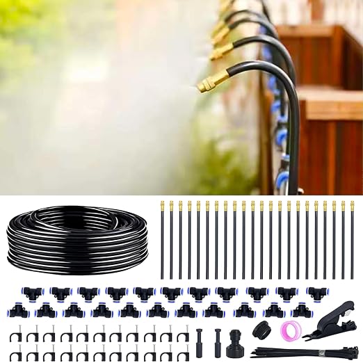 360° Adjustable Drip Irrigation System - 66 FT Automatic Garden Watering System with 22 Nozzles, Raised Bed Sprinkler System, Garden Mister for Yard, Lawn, Plants, 5/16" Tubing