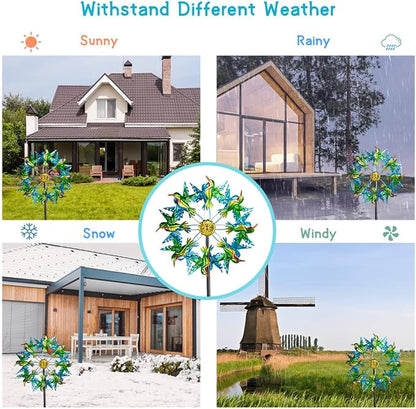 Viveta Wind Spinners for Yard and Garden, Hummingbird Wind Spinners | 57.5" Double Wind Spinner with Metal Stake, Yard Art Decor for Patio Lawn Garden