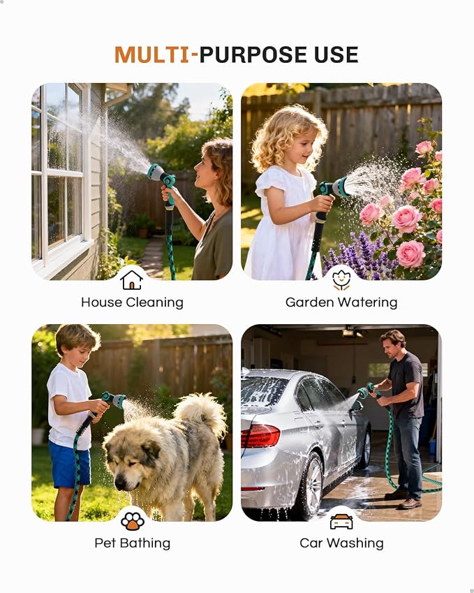 WELLUCK 50 FT Garden Hose - Flexible Water Hose, Lightweight Non-Expanding hose, Leak proof, Pressure Resistant for Yard, Outdoor, 3/4 Inch Solid Brass Fittings and 5-Layer PVC Core