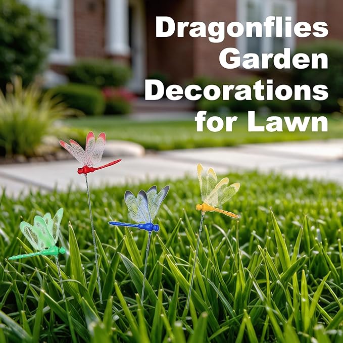 3D Decorative Dragonfly Garden Stakes Dragonflies Garden Decorations for Yard Patio Lawn Plant Flower Pot Decor, 12 Pcs