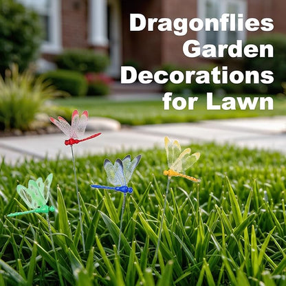 3D Decorative Dragonfly Garden Stakes Dragonflies Garden Decorations for Yard Patio Lawn Plant Flower Pot Decor, 12 Pcs