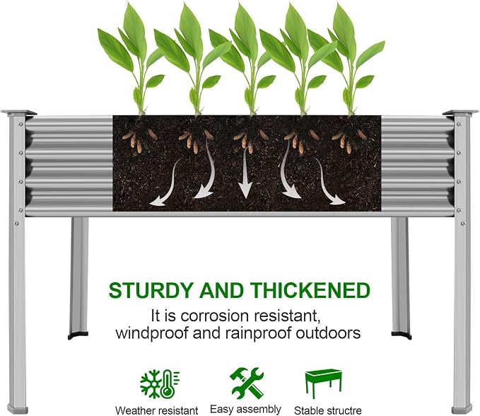 Land Guard 2 Pack Galvanized Raised Garden Bed with Legs, 48×24×32in Large Metal Elevated Raised Planter Box with Drainage Holes for Backyard, Patio, Balcony, 700lb Capacity