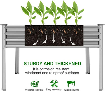 Land Guard 2 Pack Galvanized Raised Garden Bed with Legs, 48×24×32in Large Metal Elevated Raised Planter Box with Drainage Holes for Backyard, Patio, Balcony, 700lb Capacity