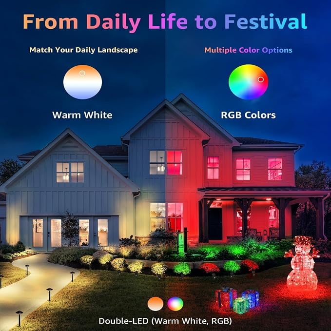 12W RGBW Landscape Spotlights, Color Changing Lights with Remote | 16 colors with warm white, waterproof memory recall and plug-in setup for vibrant year-round landscape lighting