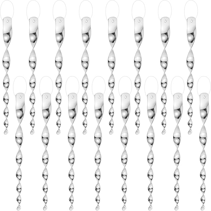 M METERXITY 16-Pack Bird Reflective Rods 11.5 Inch Spiral Bird Scare Rods Hanging Birds Deterrent Device for Yard/Patio/Garden/Farm/Decoration [Silver]