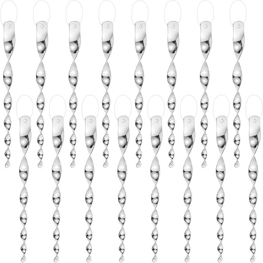 M METERXITY 16-Pack Bird Reflective Rods 11.5 Inch Spiral Bird Scare Rods Hanging Birds Deterrent Device for Yard/Patio/Garden/Farm/Decoration [Silver]