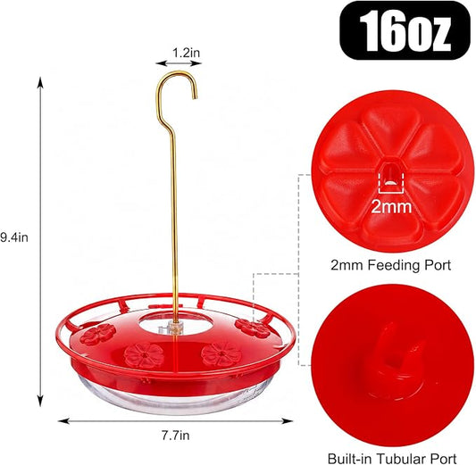 FEED GARDEN Hummingbird Feeders for Outdoors, 2 Pack 16oz Leak-Proof Dish-Style Nectar Feeder Built-in Ant Moat, 5 Feeding Ports, Wide Mouth Easy Clean, BPA-Free Garden Décor Gifts