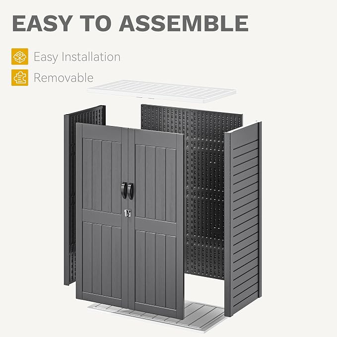 DWVO 59 Cu. Ft. Vertical Storage Shed, Weatherproof Outdoor Tall Cabinet with Double-Wall Panels and Floor, Lockable Resin Shed for Garden, Garage, Patio, Dark Gray (Shelves Not Included)