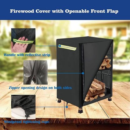 Firewood Log Rack Cover, Outdoor Wood Cover with Openable Front Flap,2ft Firewood Racks Cover（Cover Only）