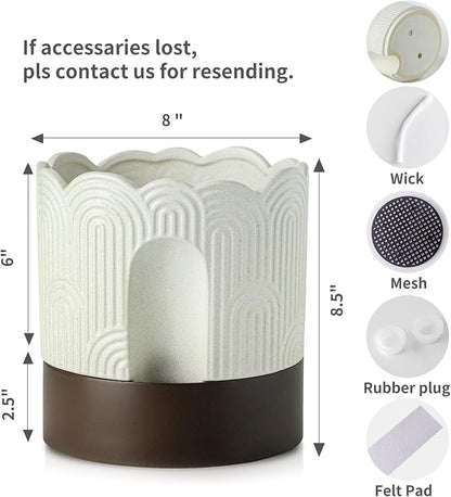 Nihow Ceramic Self Watering Pots for Indoor Plants, 8 Inch,Beige Brown | Visible Water Level Fill Port,Planter with Cotton Wick,Water Storage Plus, Cylinder Round Flower Pot, Succulent/Herbs/Violets