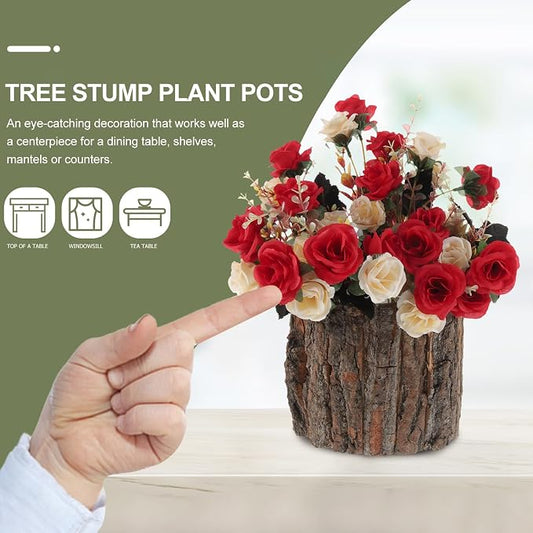 Yardwe Wooden Centerpiece for Table, Natural Tree Stump Planter 6.68 x 5.31 in, Rustic Wood Vase for Dried Flowers, Faux Plants and Home Decor