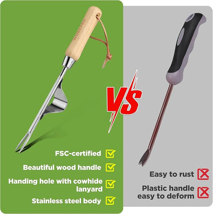 WORKPRO Weed Puller Tool, Metal Leverage Base and V-Shaped Forks for Easy Weed Removal & Deeper Root Digging, Heavy Duty Stainless Steel with Soft Handle, Manual Hand Weeder for Gardening