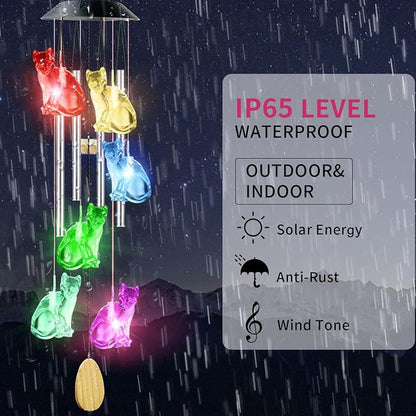 Cat Solar Wind Chimes for Outside - AIONASA Color Changing LED Solar Hanging Lights Outdoor, Waterproof Windchimes Outdoors Hanging Gifts for Mom Grandma Women, Home Garden Patio Yard Porch Decoration