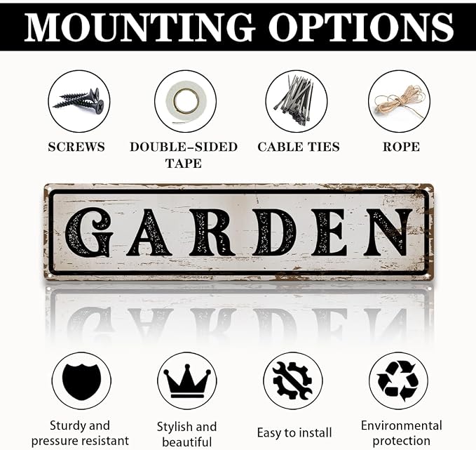 Garden Metal Tin Sign, Vintage Farmhouse Decor, Rustic Garden Wall Art, for Yard Fence Door Porch, Indoor Outdoor Decoration, 15.7 x 3.9 Inches