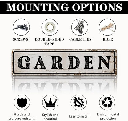 Garden Metal Tin Sign, Vintage Farmhouse Decor, Rustic Garden Wall Art, for Yard Fence Door Porch, Indoor Outdoor Decoration, 15.7 x 3.9 Inches