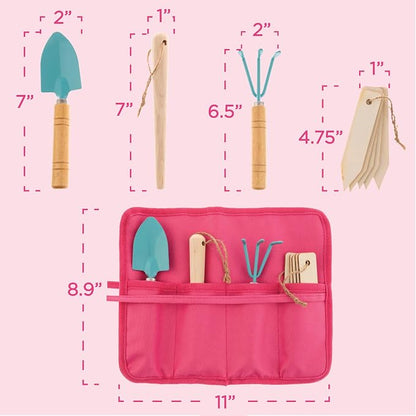 Stephen Joseph, Toddler Gardening Tool Set 5 PCS - Mini Shovel, Seed Dibbler, Mini Rake and Plant Markers with Roll Up Bag, Kids Gardening Tools, Best Outdoor Toys Gift for Boys and Girls, Fruit