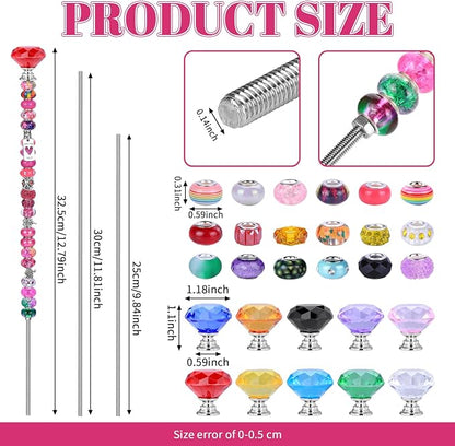 AIPRIDY DIY Crystal Beaded Fairy Wand Garden Stakes Kit, Colorful Decorative Wands with Assembly Guide, 12 or 10 Inch Threaded Rods,Outdoor Garden Decoration Set (275, Rainbow+Diamond Top)