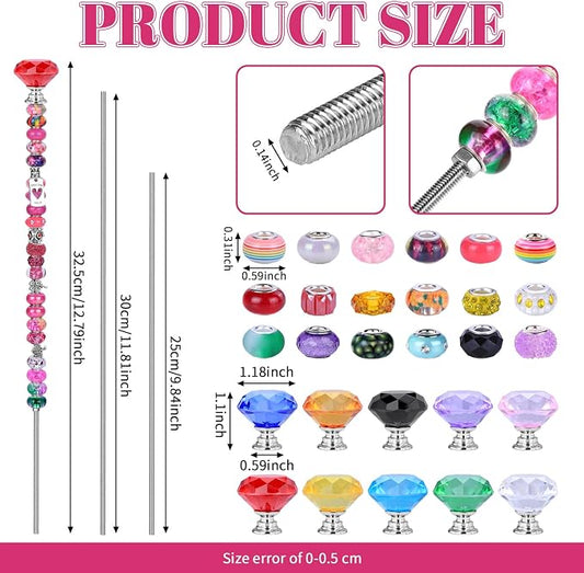 AIPRIDY DIY Crystal Beaded Fairy Wand Garden Stakes Kit, Colorful Decorative Wands with Assembly Guide, 12 or 10 Inch Threaded Rods,Outdoor Garden Decoration Set (275, Rainbow+Diamond Top)