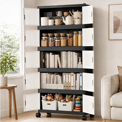 4 Tier Foldable Storage Cabinet with Wheels and Magnetic Doors, Premium PP Material Large Storage Organizer, Space-Saving Utility Storage for Home, Apartments, Dorm, Office, Rv