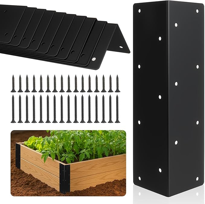 12 Pcs 11" x 3" x 3" Metal Raised Garden Bed Corner Brackets | Rust-Resistant Raised Bed Corner Brackets for 12"-24" Wood Planter Box, Flower Beds, Vegetable Gardens, Furniture & Sand Box