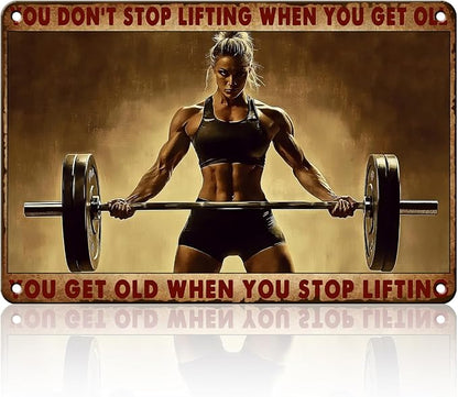 PEACHGARDEN Fitness Vintage Metal Tin Sign You Don't Stop Lifting When You Get Old Motivational Gym Wall Art for Home Weight Lifting Decor & Funny Workout Poster for Gym Cafe Bar 8x12inch