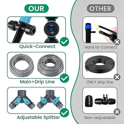 240FT Quick-Connect Drip Irrigation System Garden Watering System | 1/4" & 1/2" Fast-Lock Tubing, Adjustable Nozzles Emitters for Outdoor Raised Garden Beds,Greenhouse, Lawn, Patio