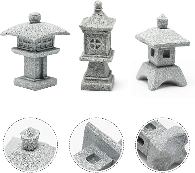 Saihisday 3pcs Miniature Pagoda Statues Japanese Style Pagoda Lantern Asian Decor Square Chinese Pagoda Statue for Zen Garden Indoor Outdoor Decor Micro Rockery Landscape Kit