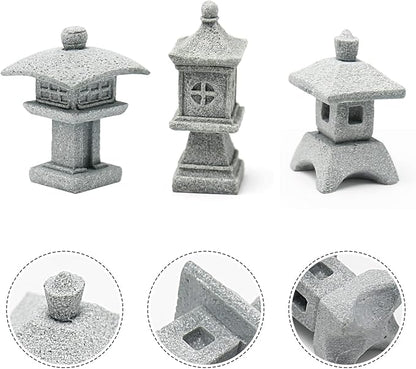 Saihisday 3pcs Miniature Pagoda Statues Japanese Style Pagoda Lantern Asian Decor Square Chinese Pagoda Statue for Zen Garden Indoor Outdoor Decor Micro Rockery Landscape Kit