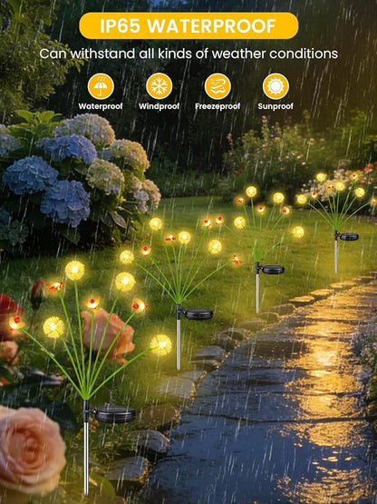EEW Solar Garden Lights Outdoor 8 Pack 64 LED Swaying Dandelion Bee Lights | 2 Modes (Steady on, Slow Twinkle),Cute Flower Pathway Lights for Yard Lawn Patio Party Garden Wedding Pathway Decorations