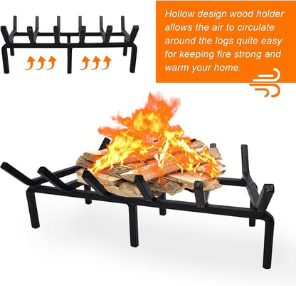 20 Inch Fireplace Grate Heavy Duty Solid Steel Fire Grate for Fire Pit Wood Log Rack Stove Firewood Holder for Indoor Hearth Outdoor Fire Pit Chimney Hearth Kindling Tool