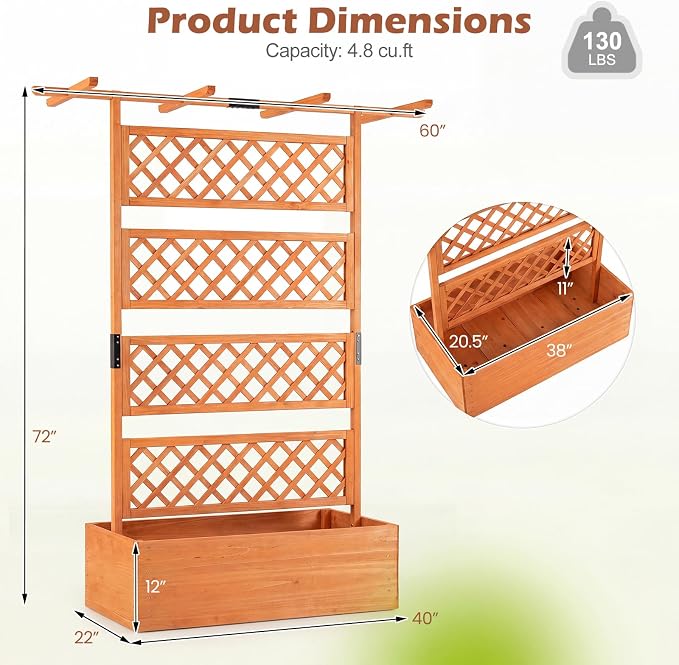 Giantex Raised Garden Bed with Trellis 2 Pack, 72'' Wooden Planter Box Outdoor w/Privacy Screen Roof, Large Vertical Garden Planter w/Drainage Holes for Climbing Plants, Patio Balcony Backyard