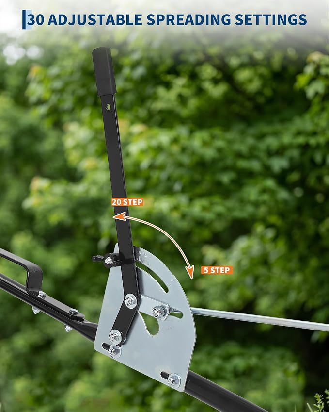 Tow Behind Broadcast Spreader, 125 LBS Large Capacity Universal Hook Tow & Push Lawn Spreader, 9.8 ft Spreading Width 30 Adjustable Settings, Compatible with UTV ATV Riding Mower & Most Tractors