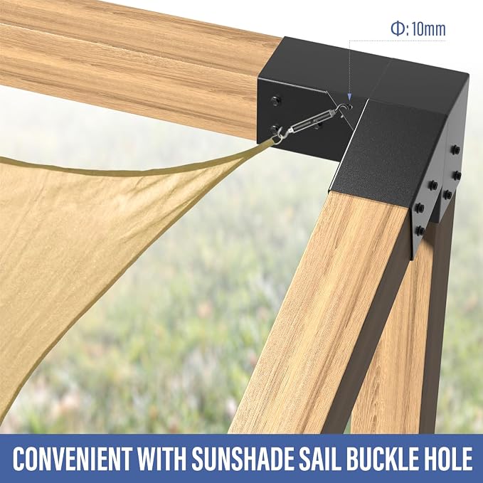 15° Pergola Bracket, 75° Corner 3-Way Pergola Right Angle Bracket with Post Base, Raised Wood Bracket for 4"x4" (Inner Dimensions: 3.5"x3.5") Wooden Beam, Pergola, Garden, Gazebo,... (Set 8)