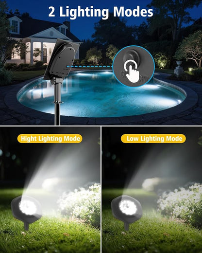 Solar Spot Lights Outdoor Waterproof IP68, 6000K Pond Lights | 3-in-1 LED Solar Landscape Lights, 2 Light Modes Path Lights for Underwater Pond Garden Yard Pathway