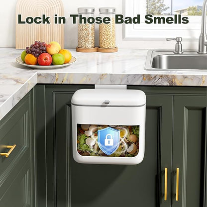 CTIME Compost Bin Kitchen 1.8 Gallon, Hanging Small Compost Bin for Countertop or Under Sink, Indoor Food Waste Bin for Kitchens Bathrooms Living Rooms RVs Bedroom
