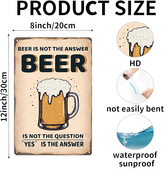 Vintage Metal Sign Beer Is Not The Answer Tin Sign Funny Walll Decor for Bar Kitchen Pubs Cafe Home Garage 12×8 Inch
