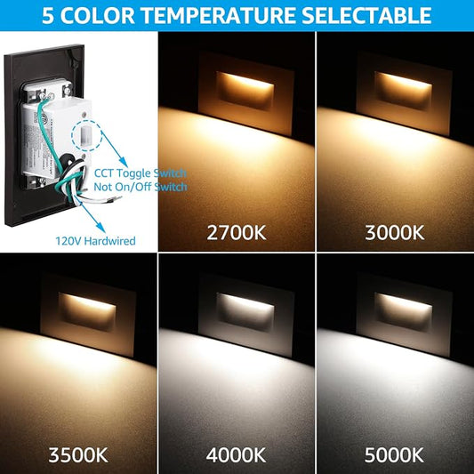 LEONLITE 6-Pack 5CCT 120V LED Step Lights, Horizontal, Oil Rubbed Bronze | 150LM, 5%-100% Dimmable, CRI90, ETL, Indoor Outdoor Stair Lights, Wet Location, 2700K/3000K/3500K/4000K/5000K, Aluminum
