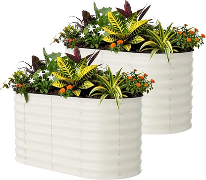 2 Pcs Raised Garden Beds Outdoor 4x2x2 ft - Galvanized Steel Planter Box for Vegetables, Flowers, Rust-Resistant Garden Box, Easy Assembly Raised Beds, Durable Planters for Outdoor Plants, Beige