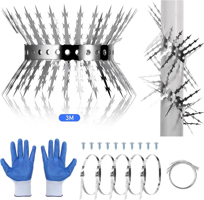 Bird Spikes, Squirrels Spike, Raccoon Snake Deterrent, Squirrel Spikes, Stainless Steel Squirrel baffles for Bird feeders, Anti Climb Spikes for Birdhouse to Keep Mouse Raccoo Away, 10FT