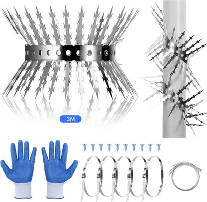 Bird Spikes, Squirrels Spike, Raccoon Snake Deterrent, Squirrel Spikes, Stainless Steel Squirrel baffles for Bird feeders, Anti Climb Spikes for Birdhouse to Keep Mouse Raccoo Away, 10FT