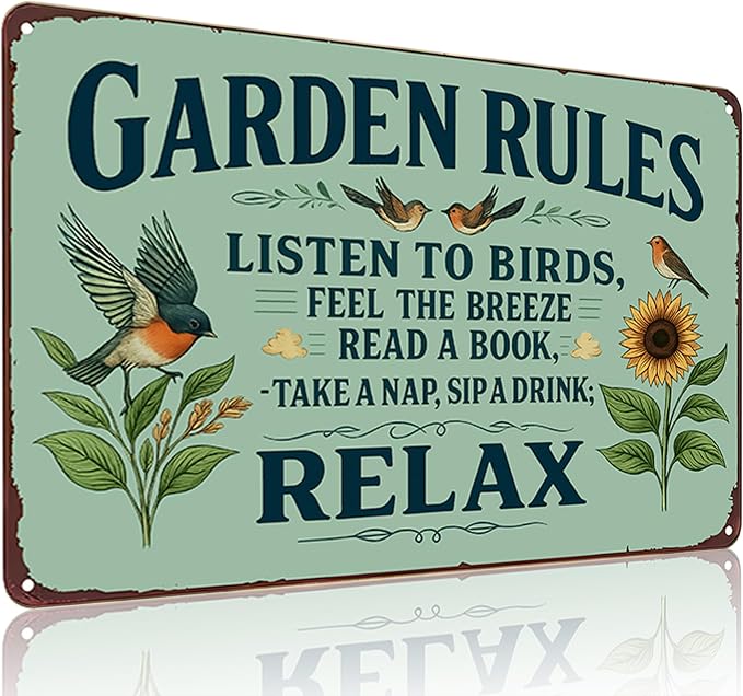 Smilelife Plants Gifts Garden Rules Vintage Tin Sign for Garden Patio Porch Yard She Shed Decor 8x12 Inch (3945)
