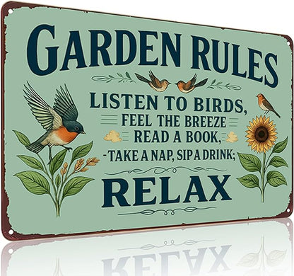 Smilelife Plants Gifts Garden Rules Vintage Tin Sign for Garden Patio Porch Yard She Shed Decor 8x12 Inch (3945)