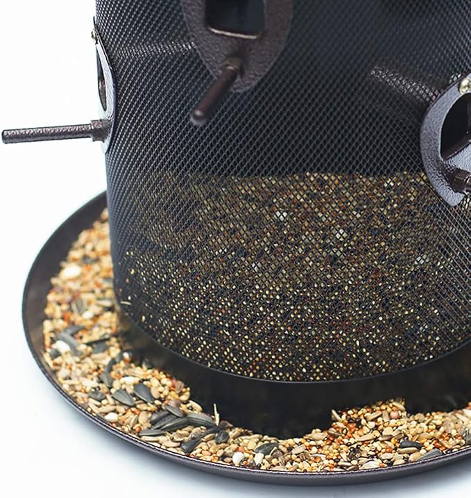 Nature's Rhythm Metal Hopper Bird Feeder Two Chambers，Heavy Duty Mesh Metal Dual Seed Compartments Outdoor Hanging Wild Bird Feeder with 10 Feeding Ports,10lbs Seed Capacity