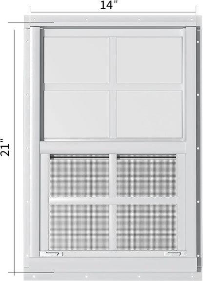 2 Pack Shed Windows 14" W x 21" H Flush Mount, White Household Windows for Playhouses, Barns, Chicken Coop