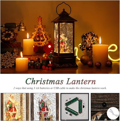 Rotating Santa Musical Snow Globe Lantern, Xmas Decor, 8 Xmas Songs &Timer | sparkling water under lights, 8 festive songs & auto timer. Perfect indoor Christmas decor for home/party celebrations