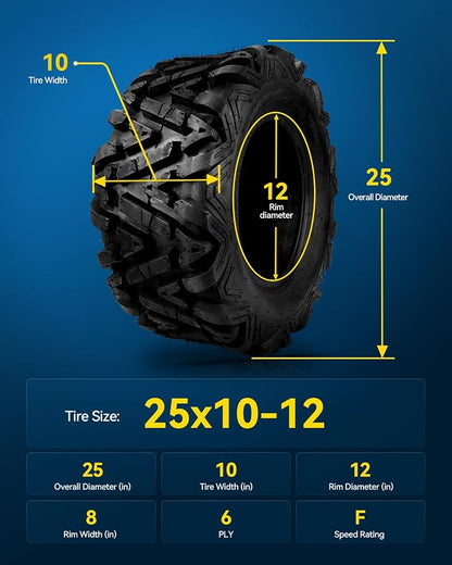 PHILTOP 25x10-12 ATV UTV Tires, 6-Ply Super Mud All-Terrain Off-Road Tires,Set of 2