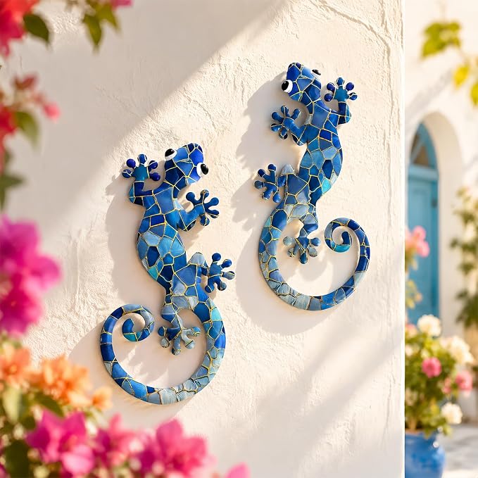 LIFFY Metal Gecko Wall Decor 2 Pack, Outdoor Lizard Wall Art, Metal Lizards Wall Decor, Gecko Wall Art for Home Garden Yard Fence (15 inch)